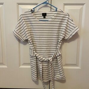 Worthington Striped Belted Top - Black and White